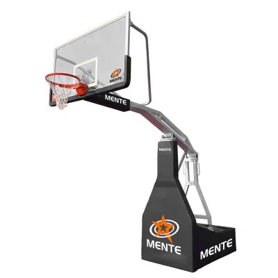 Heavy-Duty Hydraulic Basketball Stand | Adjustable Height Hoop with Custom Logo in Blue/Black