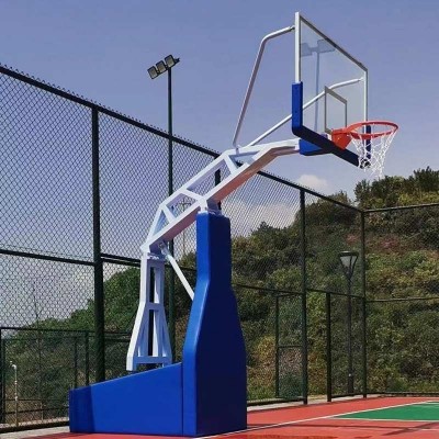 Heavy-Duty Hydraulic Basketball Stand | Adjustable Height Hoop with Custom Logo in Blue/Black