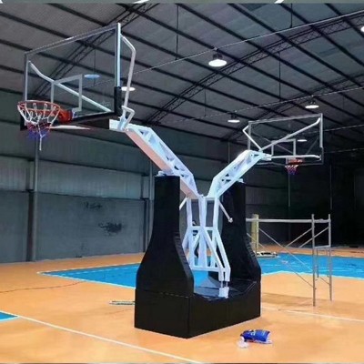 Heavy-Duty Hydraulic Basketball Stand | Adjustable Height Hoop with Custom Logo in Blue/Black