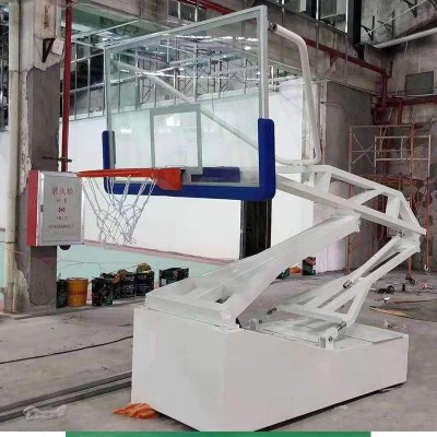 Heavy-Duty Hydraulic Basketball Stand | Adjustable Height Hoop with Custom Logo in Blue/Black