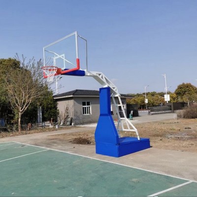 Heavy-Duty Hydraulic Basketball Stand | Adjustable Height Hoop with Custom Logo in Blue/Black