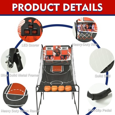 Foldable Indoor Basketball Arcade Game | Electronic Double Shot Basketball Machine for Home Game Roo