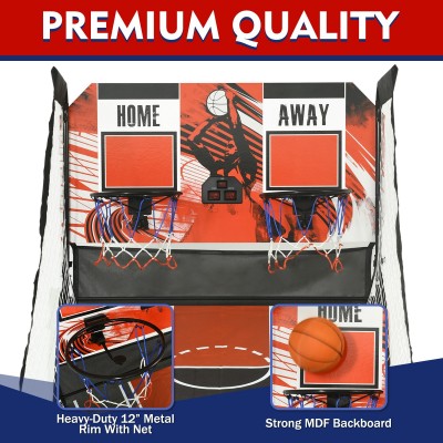 Foldable Indoor Basketball Arcade Game | Electronic Double Shot Basketball Machine for Home Game Roo
