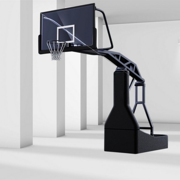 Heavy-Duty Hydraulic Basketball Stand | Adjustable Height Hoop with Custom Logo in Blue/Blackimg-2