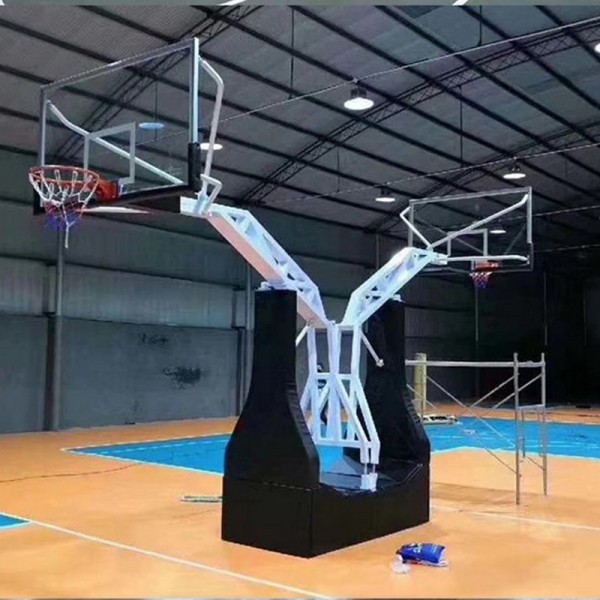 Heavy-Duty Hydraulic Basketball Stand | Adjustable Height Hoop with Custom Logo in Blue/Blackimg-4