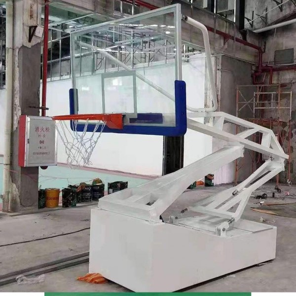 Heavy-Duty Hydraulic Basketball Stand | Adjustable Height Hoop with Custom Logo in Blue/Blackimg-5