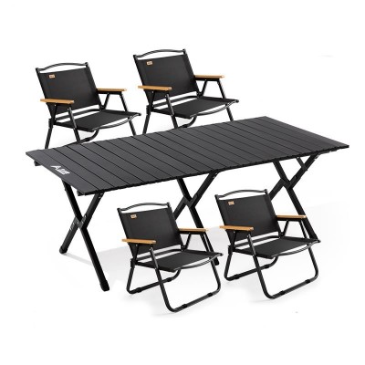 BISINNA Outdoor Folding Table and Chairs Set Portable Camping Roll Up Table for Backyard and Picnics