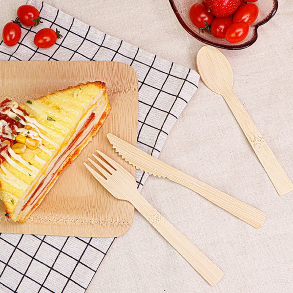 Bulk Disposable Bamboo Cutlery Set Compostable Bamboo Forks Knives Spoons for Cateringimg-3
