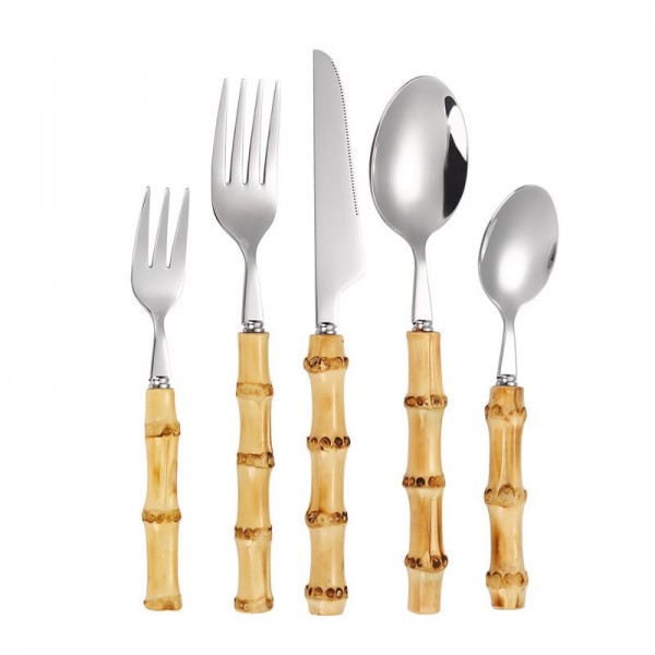 Bamboo Handle 410 Stainless Steel Cutlery Set Rustic Wood Handle Western Tableware for Diningimg-2