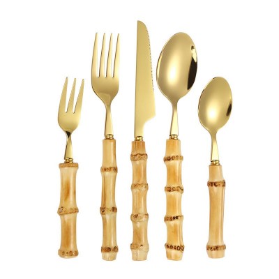 Bamboo Handle 410 Stainless Steel Cutlery Set Rustic Wood Handle Western Tableware for Dining