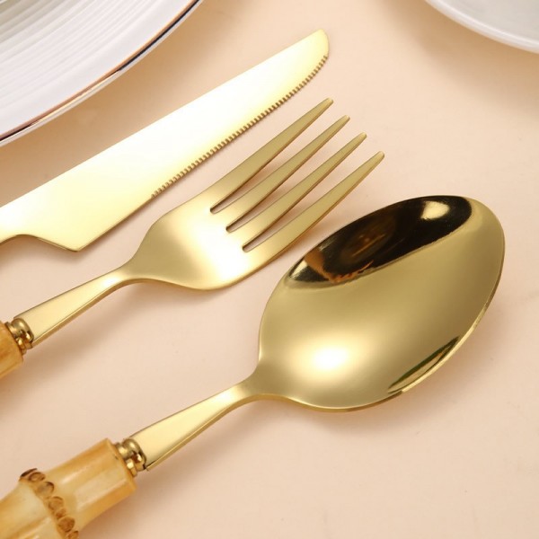 Bamboo Handle 410 Stainless Steel Cutlery Set Rustic Wood Handle Western Tableware for Diningimg-4