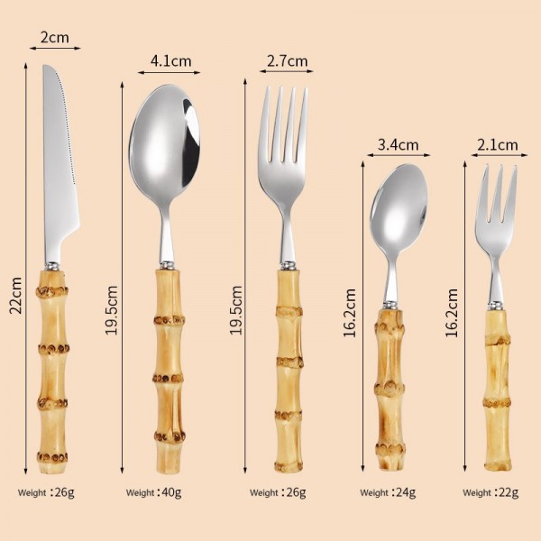 Bamboo Handle 410 Stainless Steel Cutlery Set Rustic Wood Handle Western Tableware for Diningimg-3