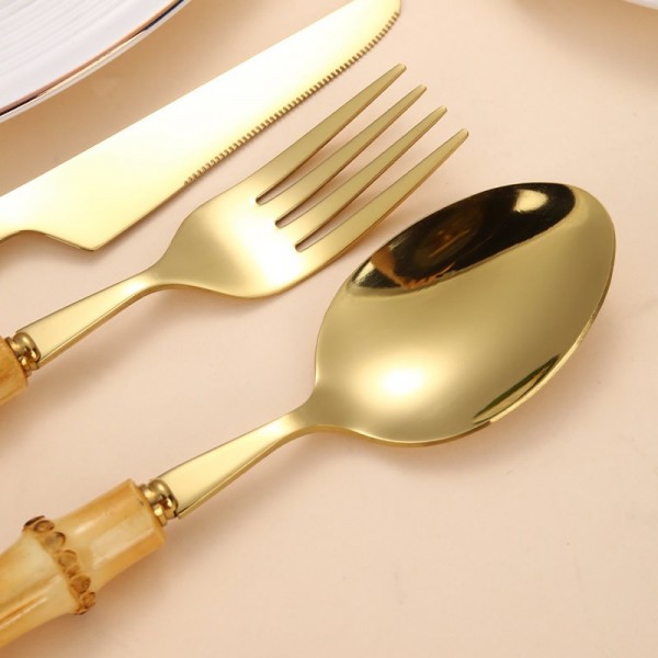 Bamboo Handle 410 Stainless Steel Cutlery Set Rustic Wood Handle Western Tableware for Diningimg-8