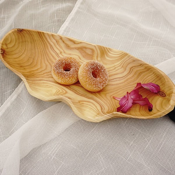 Hand-Carved Natural Wood Fruit Bowl Rustic Cedar Wooden Tray for Snacks & Home Decorimg-3