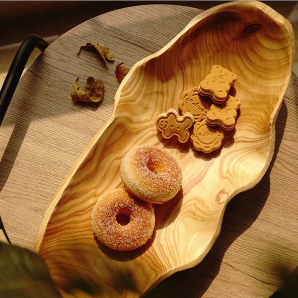 Hand-Carved Natural Wood Fruit Bowl Rustic Cedar Wooden Tray for Snacks & Home Decorimg-4