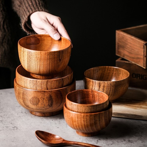 Handcrafted Jujube Wood Rice Bowl Vintage Solid Wood Soup Bowl for Daily Home Diningimg-3