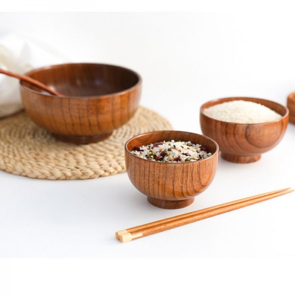 Handcrafted Jujube Wood Rice Bowl Vintage Solid Wood Soup Bowl for Daily Home Diningimg-5