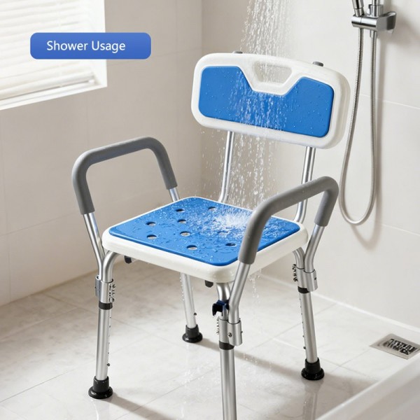 Height-Adjustable Shower Chair with Back & Arms Heavy-Duty Shower Bench for Elderlyimg-6