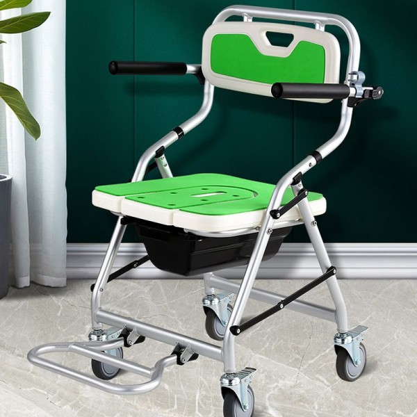 Foldable Wheeled Shower Commode Chair with Commode Bucket for Elderly & Disabledimg-3