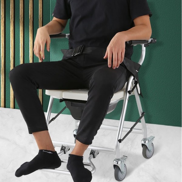 Foldable Wheeled Shower Commode Chair with Commode Bucket for Elderly & Disabledimg-4