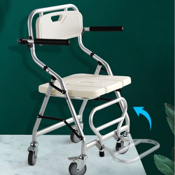 Foldable Wheeled Shower Commode Chair with Commode Bucket for Elderly & Disabledimg-6