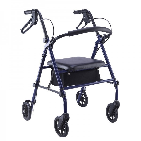 Foldable 4-Wheel Rollator Walker with Seat & Storage Bag Heavy-Duty Mobility Walker for Seniorsimg-2