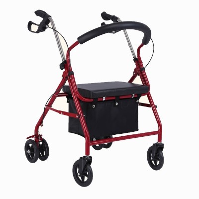 Foldable 4-Wheel Rollator Walker with Seat & Storage Bag Heavy-Duty Mobility Walker for Seniors