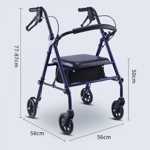 Foldable 4-Wheel Rollator Walker with Seat & Storage Bag Heavy-Duty Mobility Walker for Seniorsimg-6