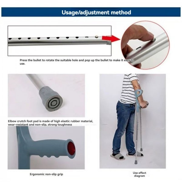 Stainless steel cane with 10 height adjustment, anti slip U-shaped handle elbow walker suitable forimg-6