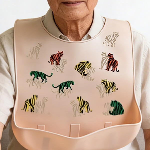 Adjustable 8-Size Adult Silicone Bib Waterproof Oil-Resistant Eating Bib for Elderly & Disabledimg-4