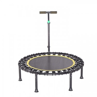 Portable Fitness Trampoline with Handrail, Red/Yellow for Home Gym Use