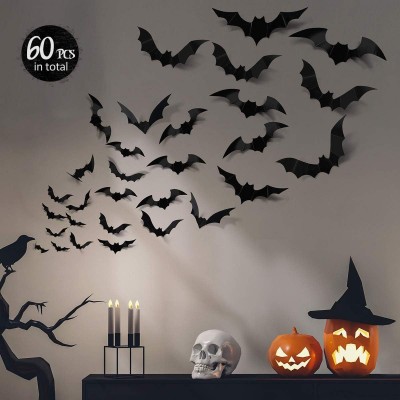 3D Black Bat Wall Decals, Halloween Party Decorations for Indoor Outdoor Use