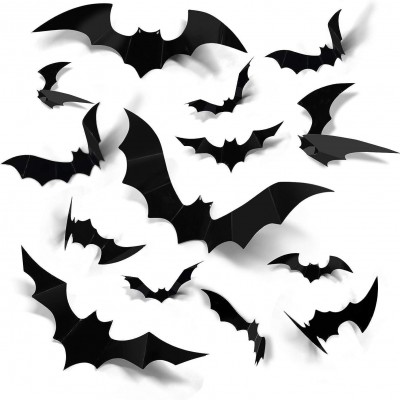 3D Black Bat Wall Decals, Halloween Party Decorations for Indoor Outdoor Use-img1