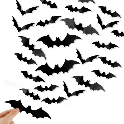 3D Black Bat Wall Decals, Halloween Party Decorations for Indoor Outdoor Use
