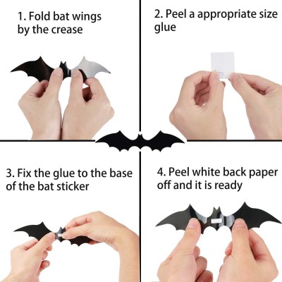 3D Black Bat Wall Decals, Halloween Party Decorations for Indoor Outdoor Use