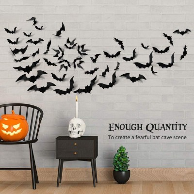 3D Black Bat Wall Decals, Halloween Party Decorations for Indoor Outdoor Use