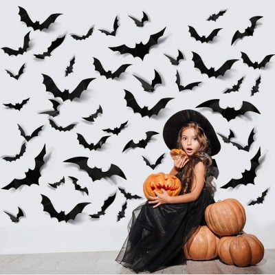 3D Black Bat Wall Decals, Halloween Party Decorations for Indoor Outdoor Use