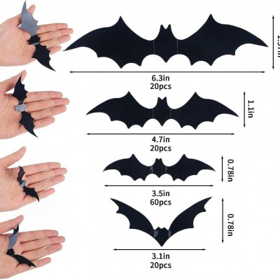 3D Black Bat Wall Decals, Halloween Party Decorations for Indoor Outdoor Use