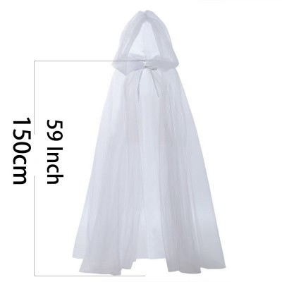 Halloween Hooded Tulle Witch Cloak, Gothic Vampire Cape for Cosplay Party