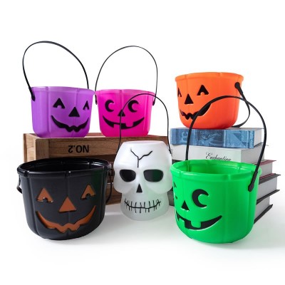 Colorful Halloween Candy Holders, Smiling Face Pumpkin Buckets for Kids Party Favors