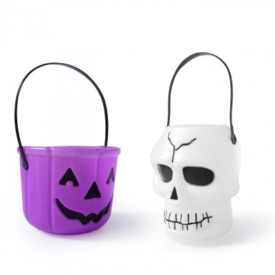 Colorful Halloween Candy Holders, Smiling Face Pumpkin Buckets for Kids Party Favors