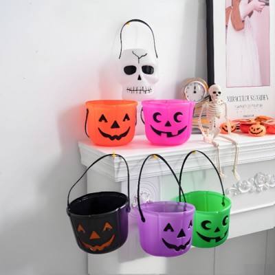 Colorful Halloween Candy Holders, Smiling Face Pumpkin Buckets for Kids Party Favors