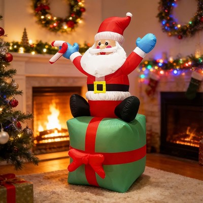 Christmas Inflatable Santa Gift Box, 1.8m LED Air Blown Decor for Outdoor