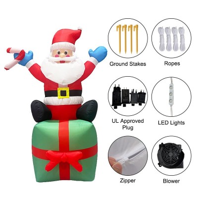 Christmas Inflatable Santa Gift Box, 1.8m LED Air Blown Decor for Outdoor
