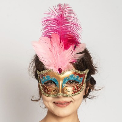 Sparkling Blue Feather Mask, Half-Face Venetian Costume for Carnival, Ball