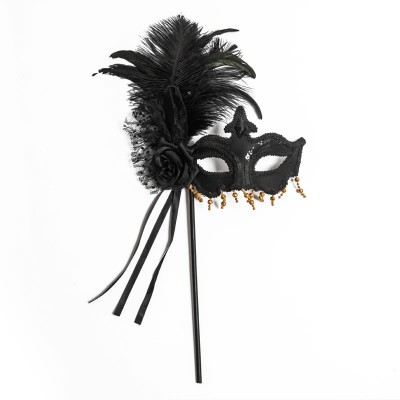 Sparkling Blue Feather Mask, Half-Face Venetian Costume for Carnival, Ball