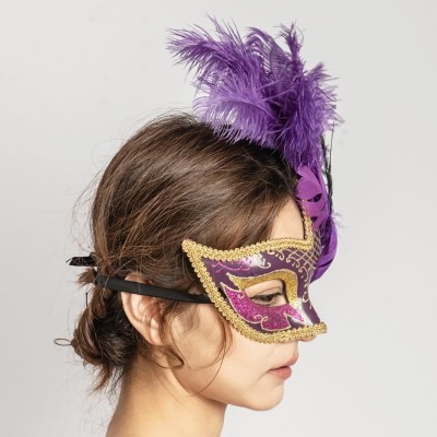 Sparkling Blue Feather Mask, Half-Face Venetian Costume for Carnival, Ball