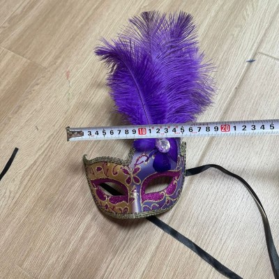 Sparkling Blue Feather Mask, Half-Face Venetian Costume for Carnival, Ball