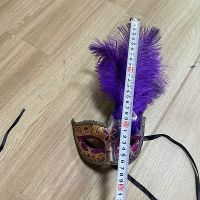 Sparkling Blue Feather Mask, Half-Face Venetian Costume for Carnival, Ball