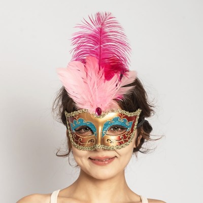 Sparkling Blue Feather Mask, Half-Face Venetian Costume for Carnival, Ball